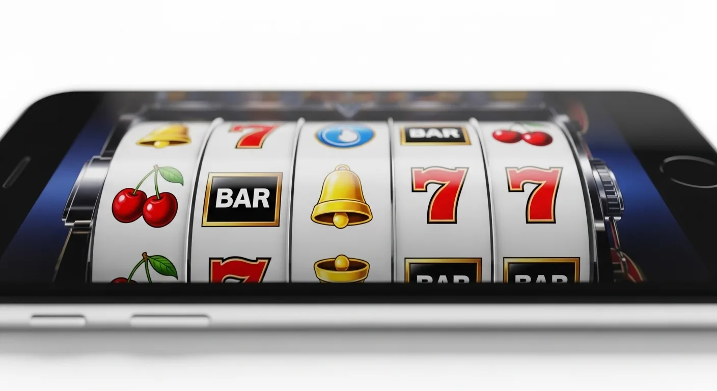 Красочные мобильные слоты на экране смартфона крупным планом